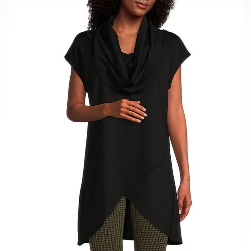 NWT Bryn Walker Lavinia Tunic Top size Small Black Cowl Neck Cap Sleeve Stretch